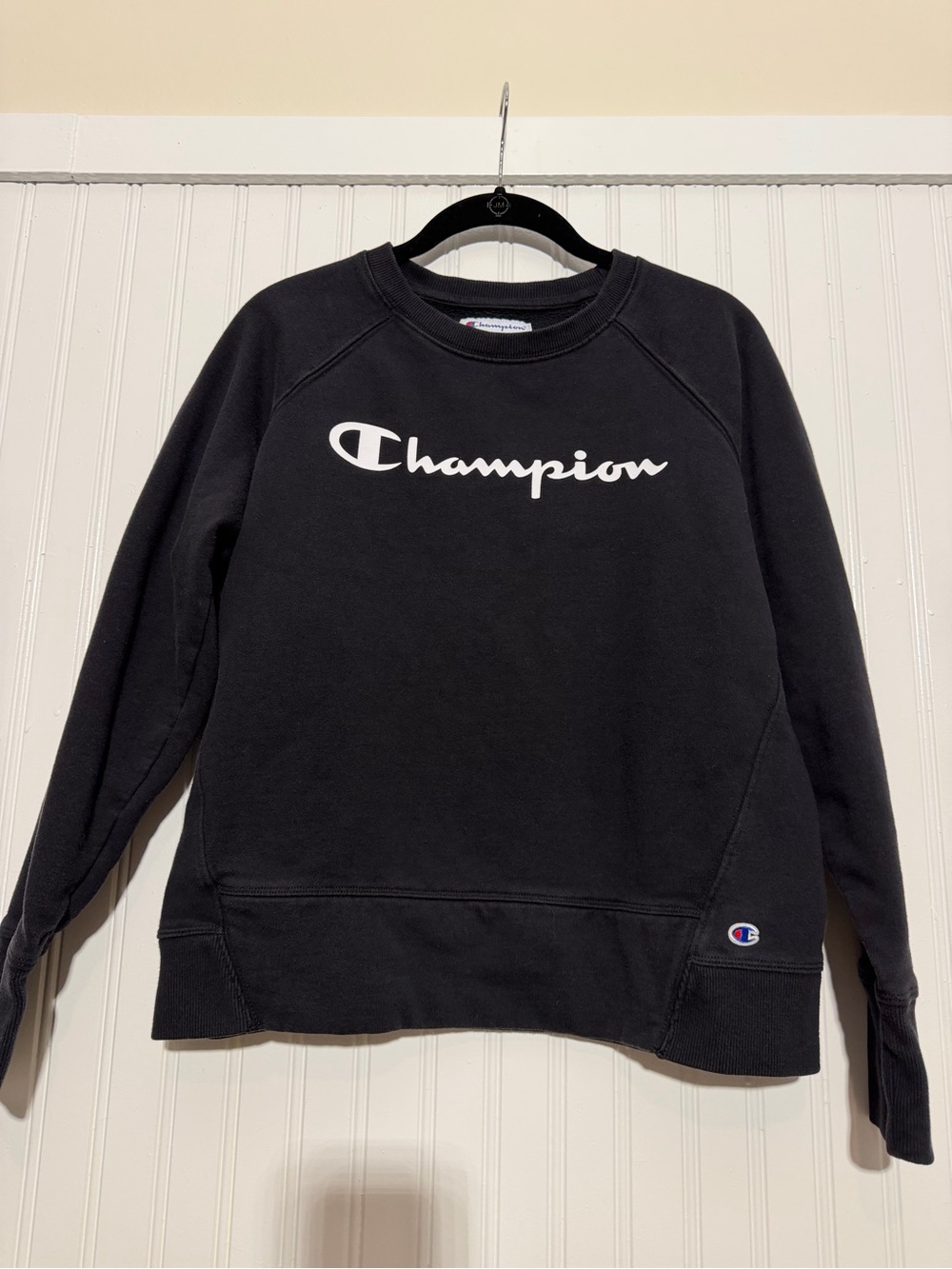 Champion Black Crewneck Sweatshirt with White Script Logo
